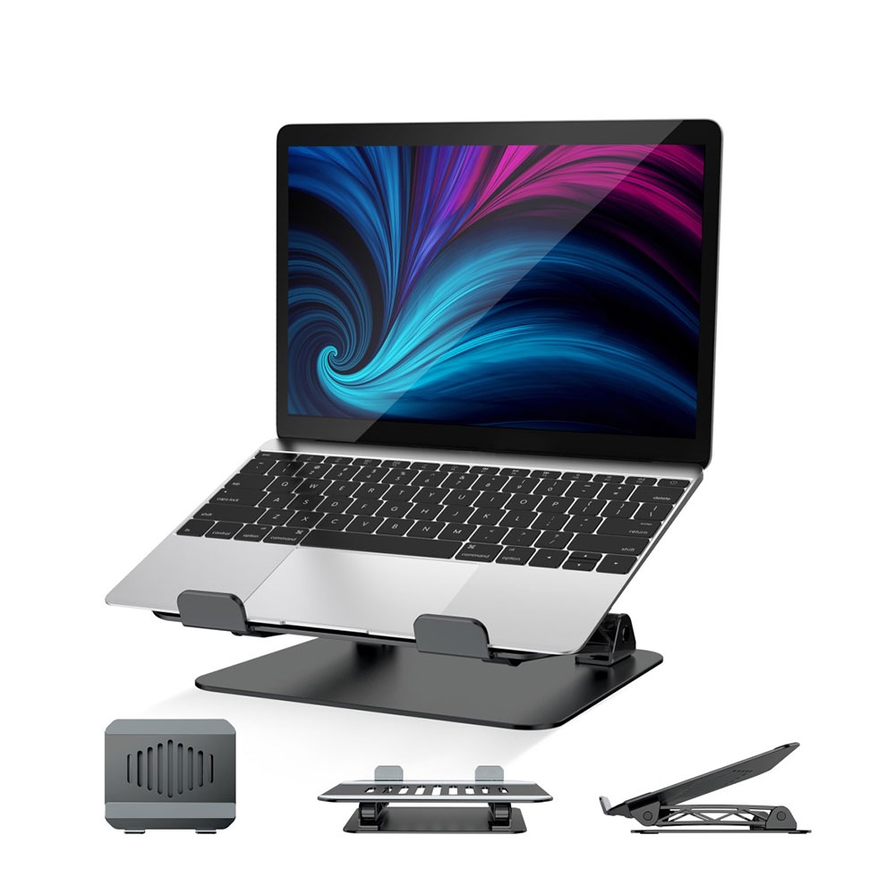 Image of Faltbare Stabile Multi-Winkel Desktop Halterung Alu Ständer für Laptop / MacBook / Tablet (7"-17") - Schwarz bei Apfelkiste.ch