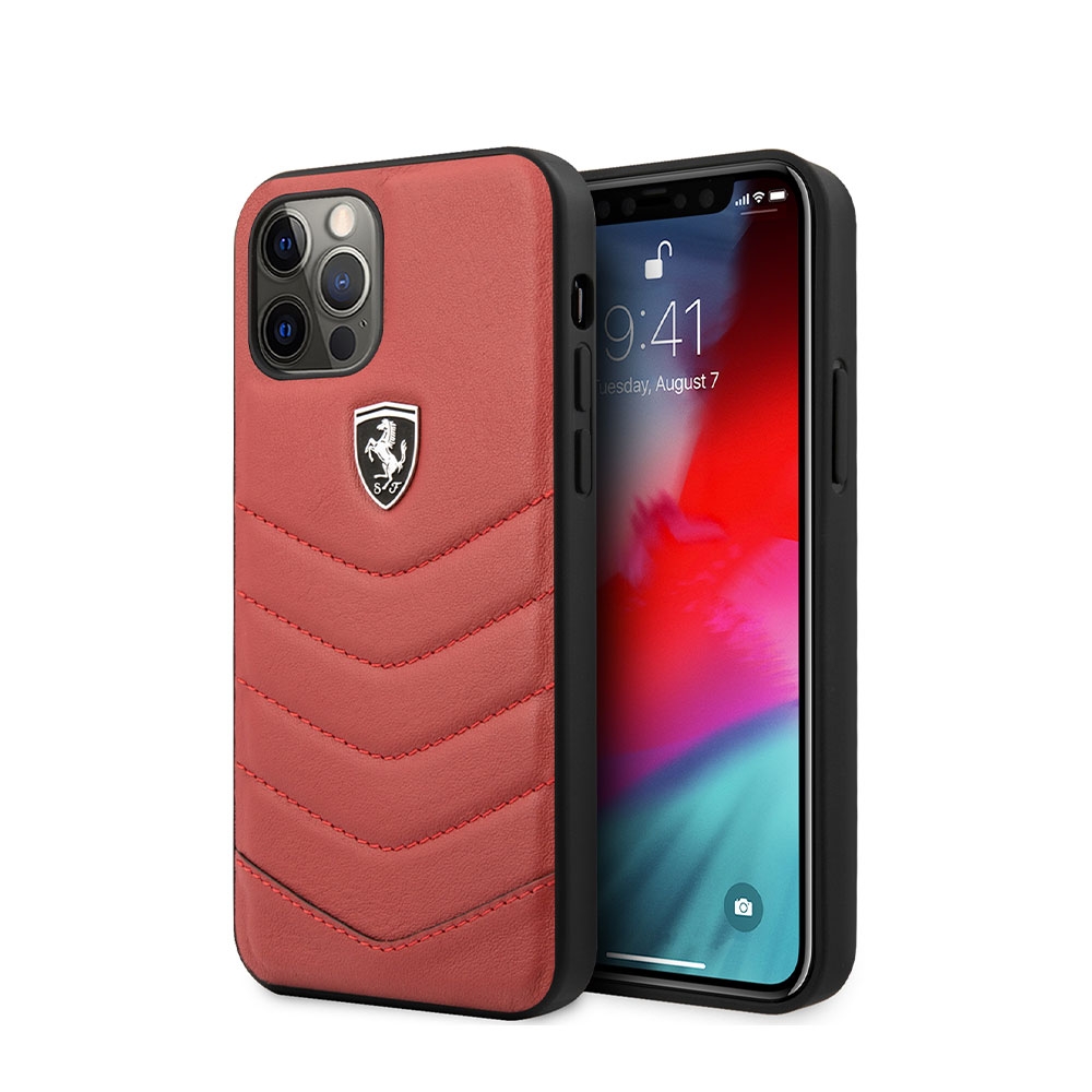 Image of Ferrari - iPhone 12 / iPhone 12 Pro Echtleder Hardcase Hülle Shield Off Track Quilted (FEHQUHCP12MRE) - Rot bei Apfelkiste.ch