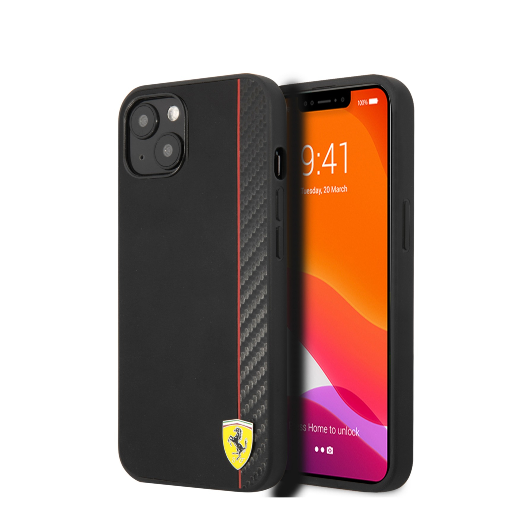 Image of Ferrari - iPhone 13 Hardcase Hülle On Track Carbon Stripe (FESAXHCP13MBK) - Schwarz bei Apfelkiste.ch