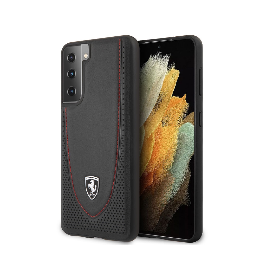 Image of Ferrari - Samsung Galaxy S21+ Plus 5G Echtleder Hardcase Hülle Shield Off Track Stitch Line (FEOGOHCS21MBK) - Schwarz bei Apfelkiste.ch