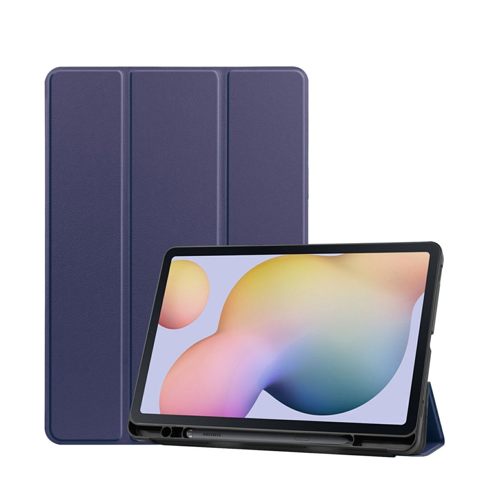 Image of Samsung Galaxy Tab S7 Flipcase Hülle Ledertasche mit Aufstellfunktion Litchi Look + S-Pen Halterung - Dunkelblau bei Apfelkiste.ch