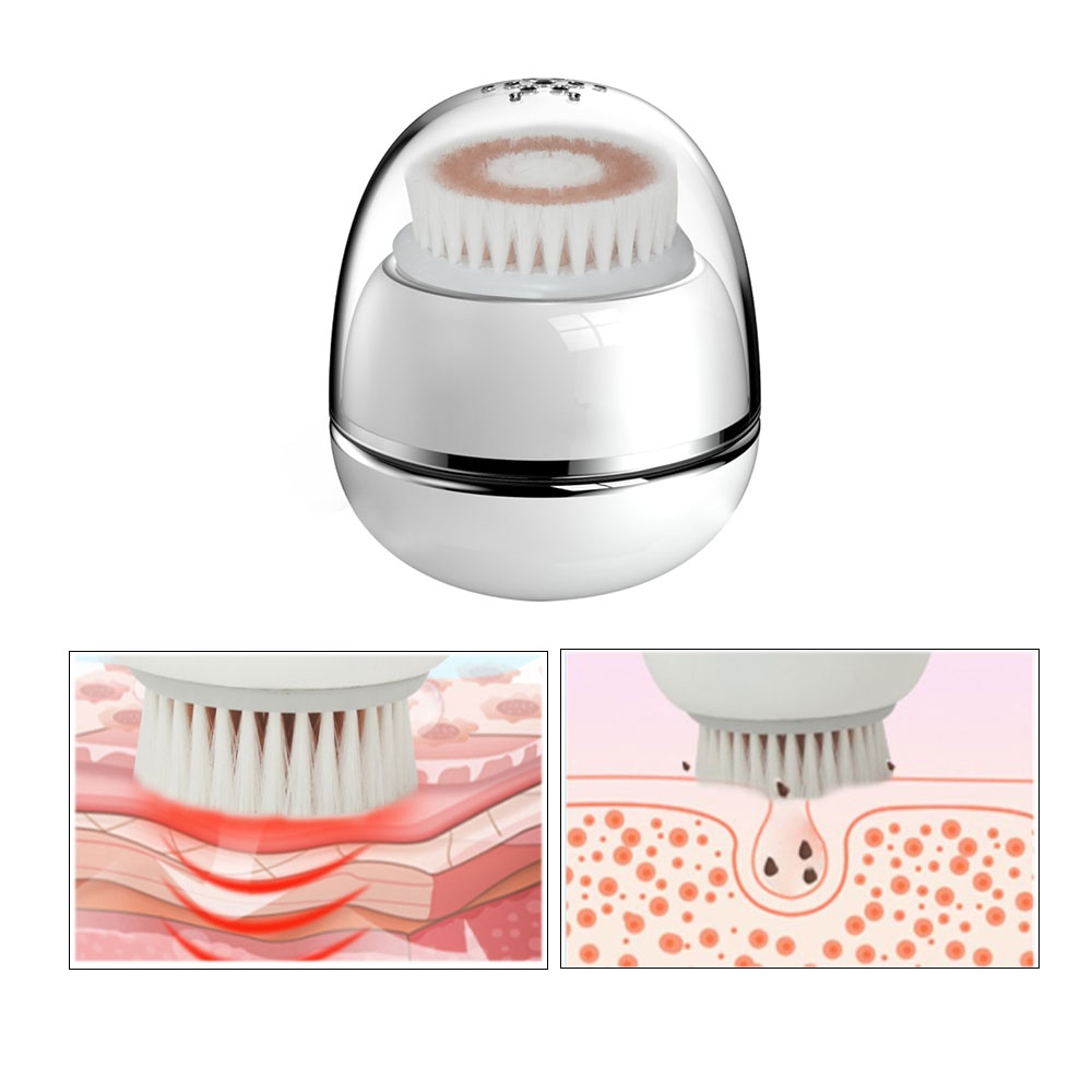 Image of Spritzwasserfeste Gesichtsreinigungsbürste Schallvibration Tiefenreinigung 3 Geschwindigkeiten + 2 Wechselaufsätze / Qi-Ladestation (IPX6) - Weiss bei Apfelkiste.ch