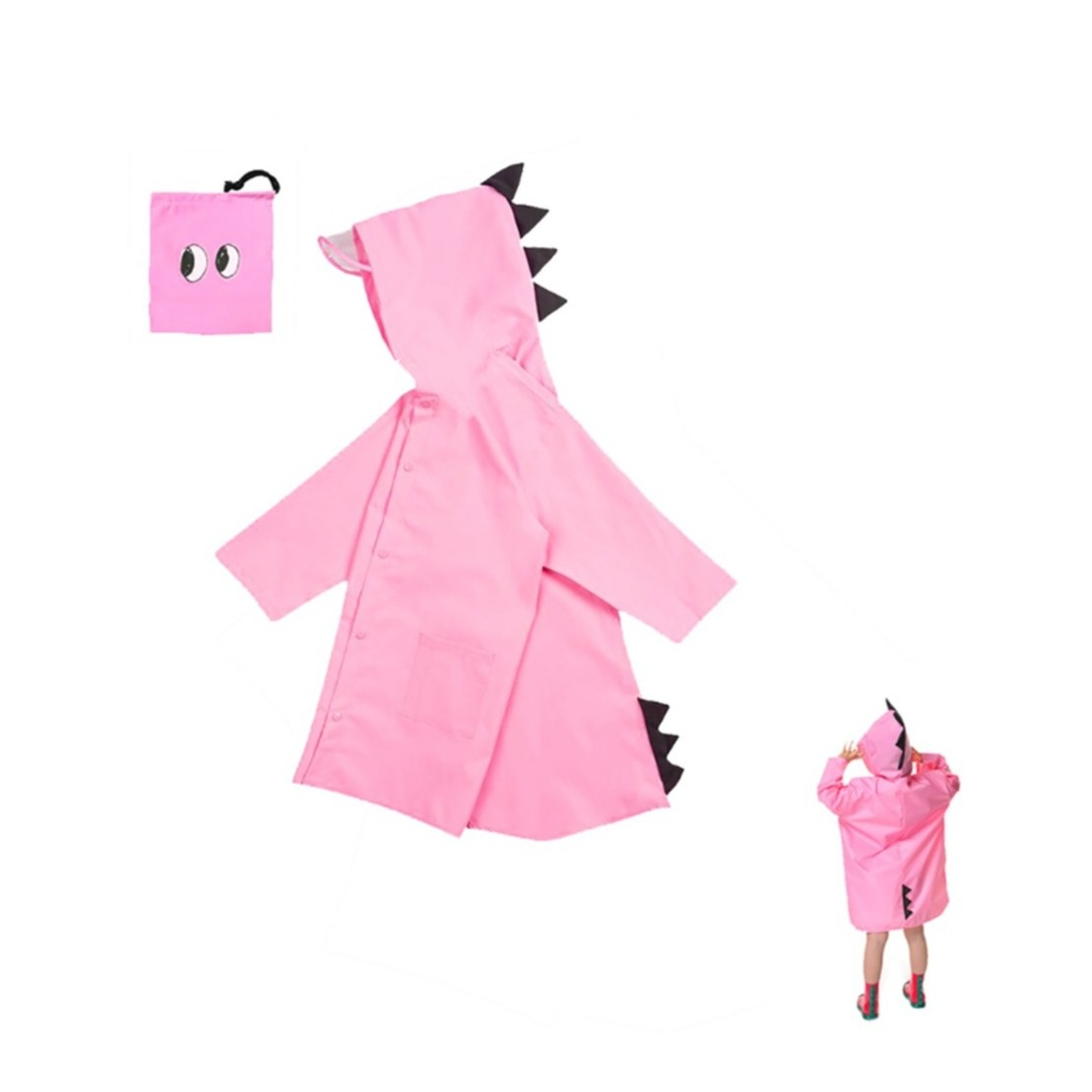 Image of (Gr. L) Kinder Regenjacke Dinosaurier Windmantel Poncho Regencape mit Kapuze + Tragetasche - Pink bei Apfelkiste.ch