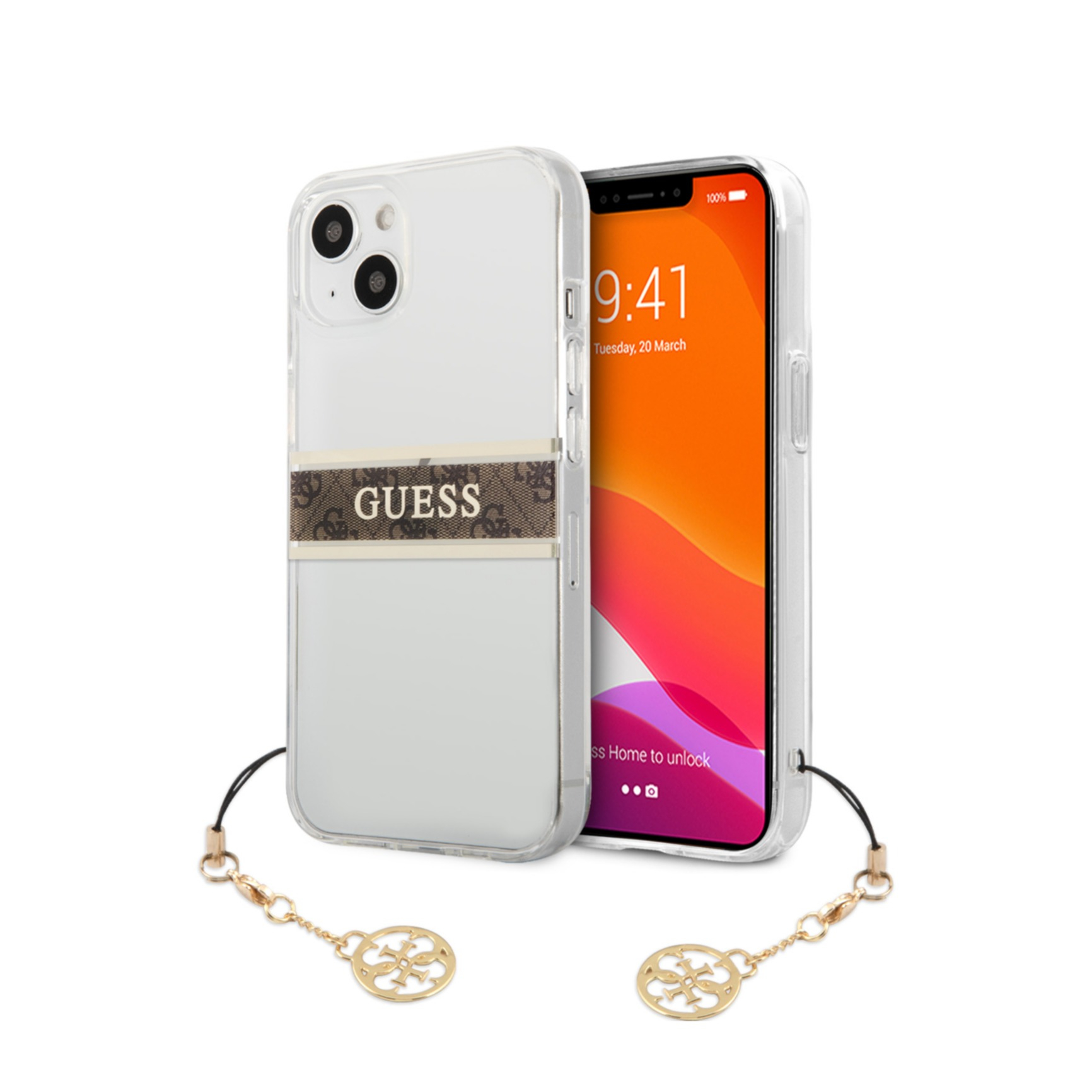 Image of Guess - iPhone 13 Mini Hardcase Hülle Stripe Charm (GUHCP13SKB4GBR) - Transparent bei Apfelkiste.ch