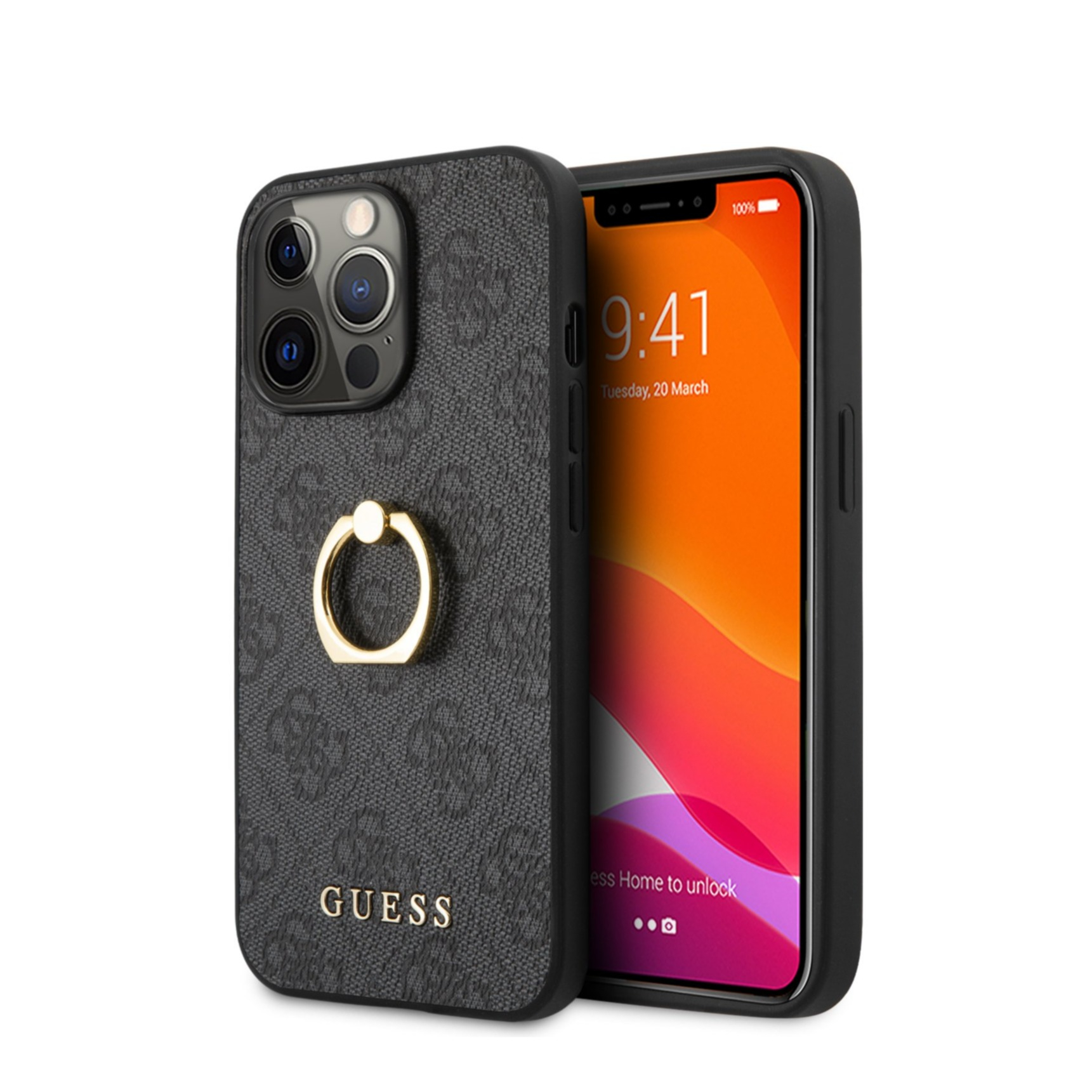 Image of Guess - iPhone 13 Pro Max Leder Hardcase Hülle Ring (GUHCP13X4GMRGR) - Grau bei Apfelkiste.ch