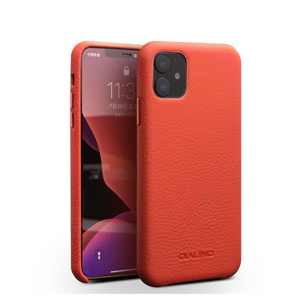 Image of Qialino - iPhone 11 Echtleder Hülle Back Case Litchi Look - Rot bei Apfelkiste.ch