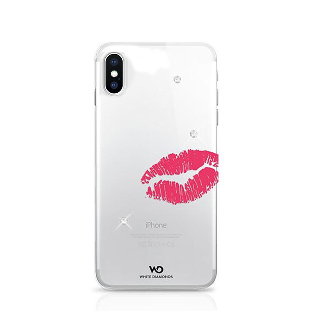 Image of White Diamonds - iPhone Xs / X Hardcase Hülle Lipstick Kiss mit Swarovski Kristallen (1360LIP60) - Transparent bei Apfelkiste.ch