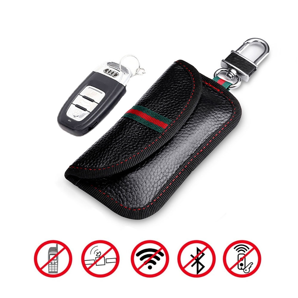 (11.5x7cm) Keyless Go RFID Anti Strahlung Leder Tasche Autoschlüssel Schutz  Signal Blocker - Schwarz