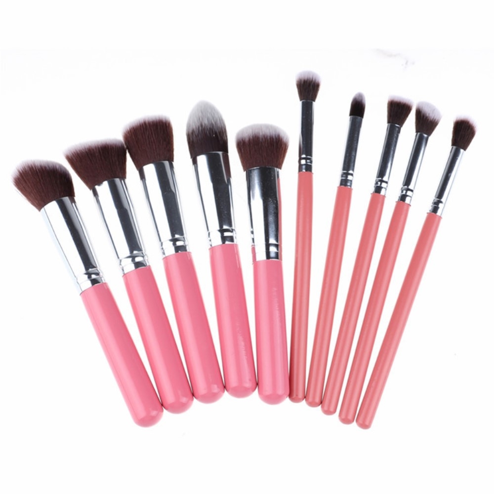 Image of 10-teiliges Beauty Make Up Puder Pinsel Set - Rosa / Silber bei Apfelkiste.ch