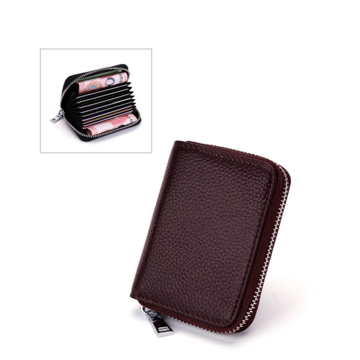 Image of Mini Kreditkarten Echtleder Etui Geldbörse mit 11 Fächern - Braun bei Apfelkiste.ch