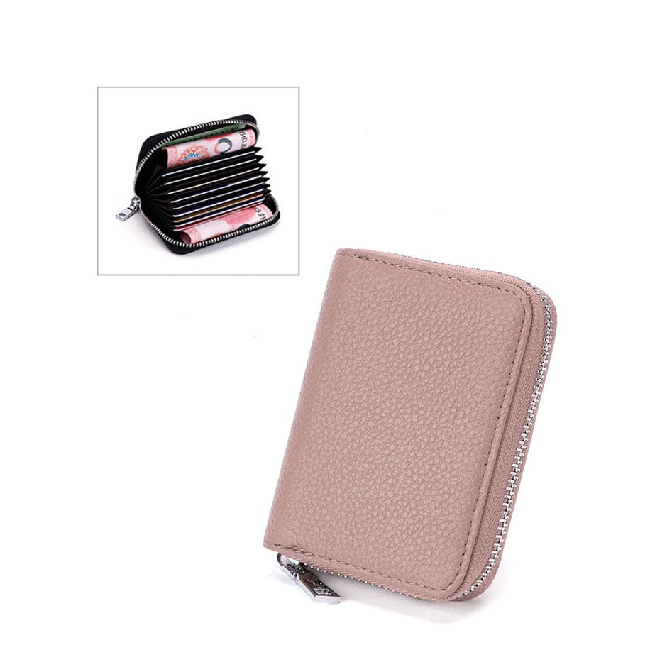 Image of Mini Kreditkarten Echtleder Etui Geldbörse mit 11 Fächern - Rosa bei Apfelkiste.ch