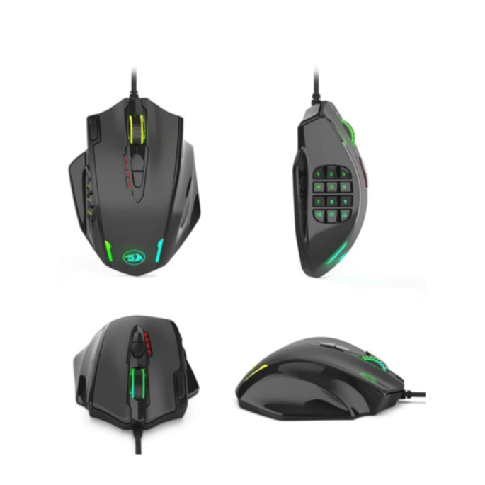 Image of Optische USB MMO Gaming Maus mit Kabel 12400 DPI + 12 Zahlen Tasten + RGB LED Beleuchtung - Schwarz bei Apfelkiste.ch