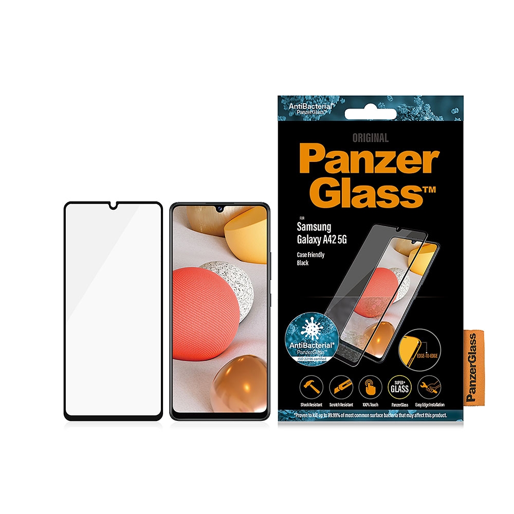 Image of PanzerGlass - Samsung Galaxy A42 5G Antibakterielle Panzer Glas Display Schutz Case Friendly mit Rahmen 0.3mm (7250) - Schwarz bei Apfelkiste.ch