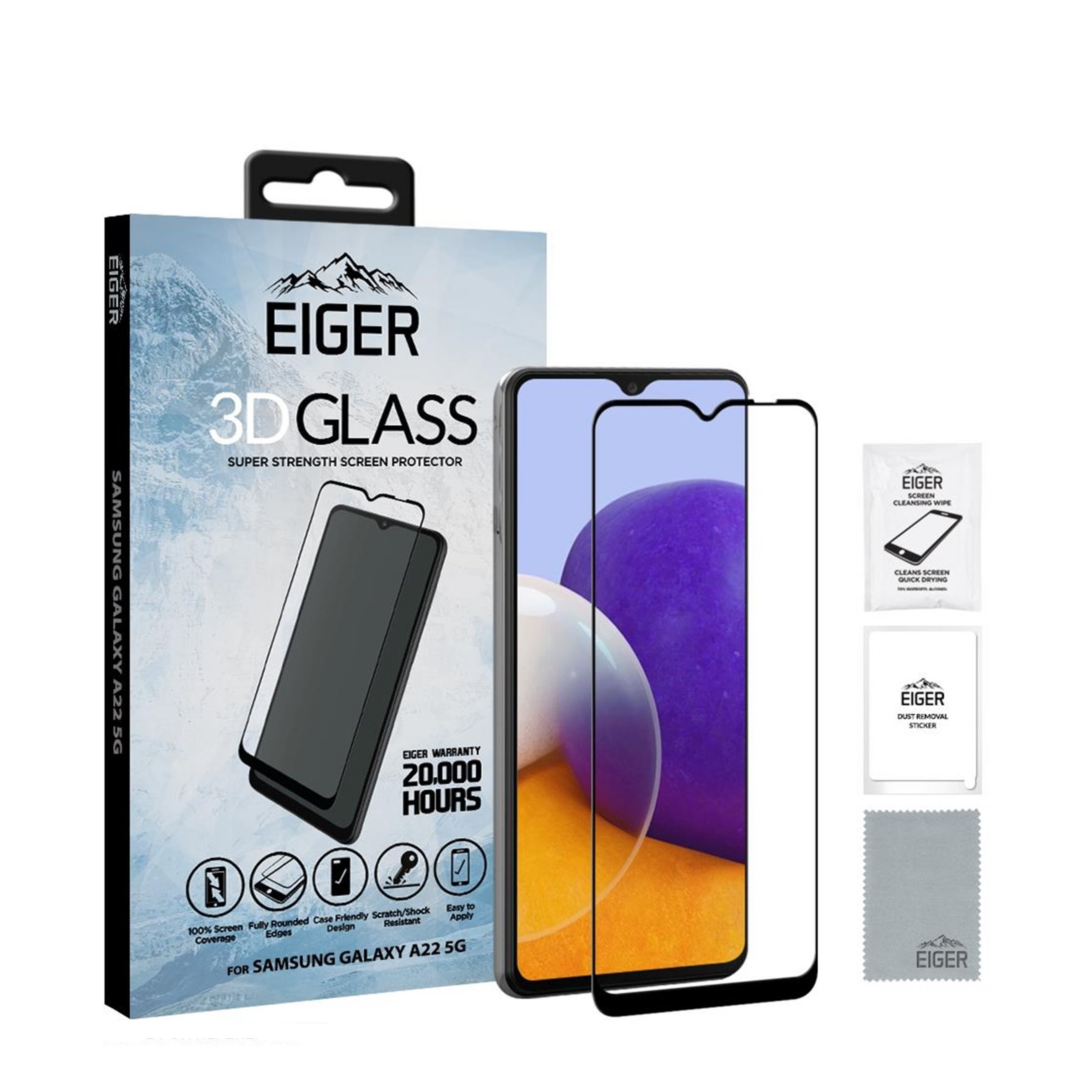 Image of Eiger - Samsung Galaxy A22 5G 3D Panzer Glas Display Schutz Case Friendly mit Rahmen (EGSP00694) - Schwarz bei Apfelkiste.ch