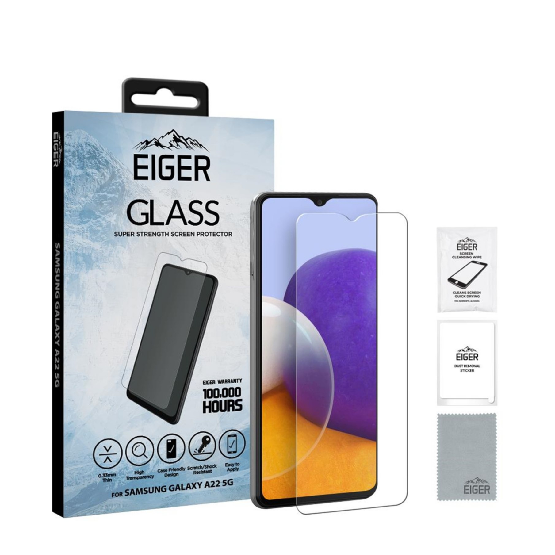 Image of Eiger - Samsung Galaxy A22 5G 2.5D Panzer Glas Display Case Friendly (EGSP00688) bei Apfelkiste.ch