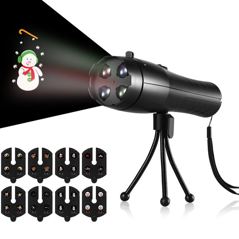 Image of Weihnachts Projektor LED Taschenlampe mit 8 wechselbaren Motiven + Stativ - Christmas / Geburtstag / Halloween bei Apfelkiste.ch