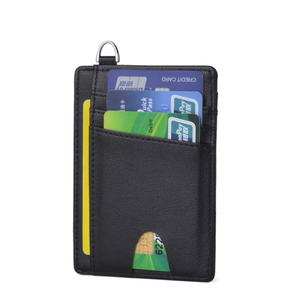 Image of RFID Scan Blocker Mini Leder Etui Kreditkarten Geldbörse mit Ring - Schwarz bei Apfelkiste.ch