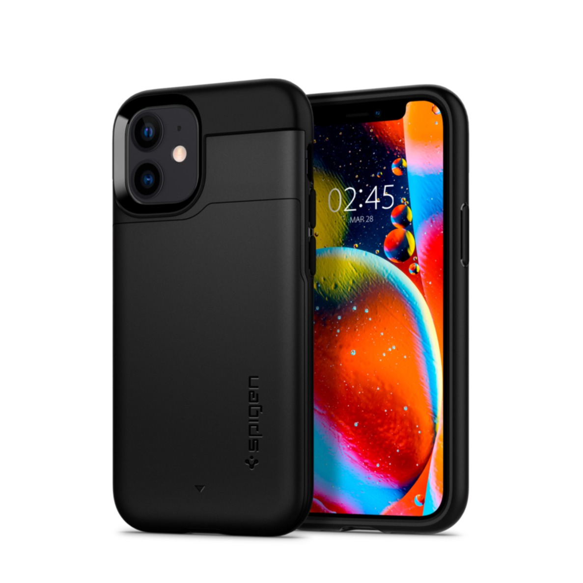 Image of Spigen - iPhone 12 / iPhone 12 Pro Slim Armor CS Case Hülle + Kartenfach (ACS01707) - Schwarz bei Apfelkiste.ch