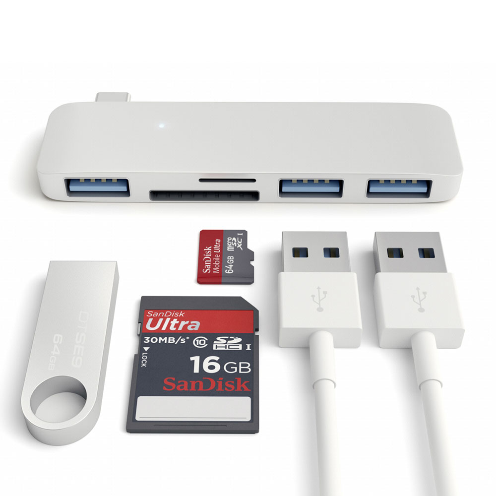 Image of Satechi - USB C Combo Hub mit Micro-SD/SD-Karten-Slot / 3x USB 3.0 Anschluss (ST-TCUHS) - Silber bei Apfelkiste.ch