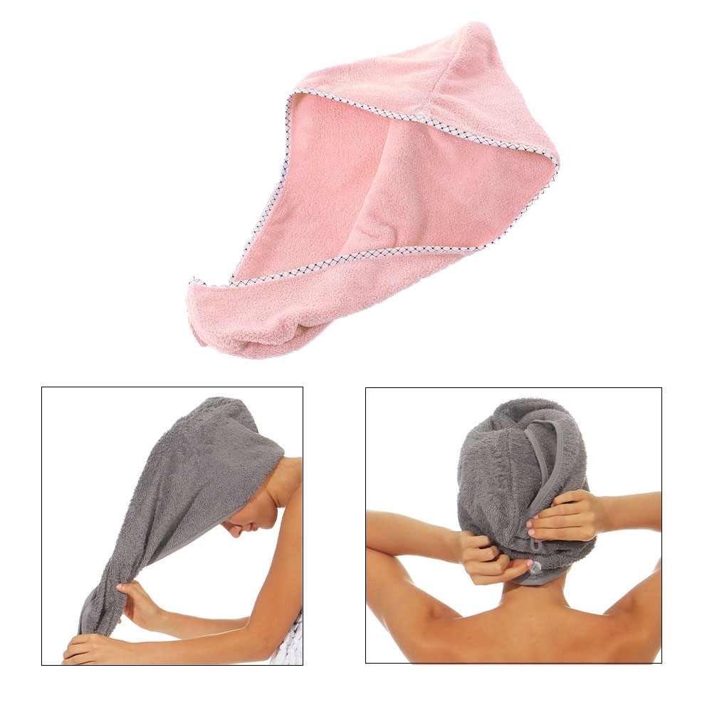 Image of Schnelltrocknendes Mikrofaser Handtuch Haarturban mit Knopf - Rosa bei Apfelkiste.ch