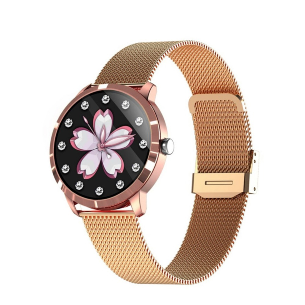 Image of Smart Watch Fitness Tracker für Frauen 1.09" Display Herzfrequenz- / Blutdruckmessung + Edelstahl Milanaise Armband (IP67) - Gold / Roségold bei Apfelkiste.ch