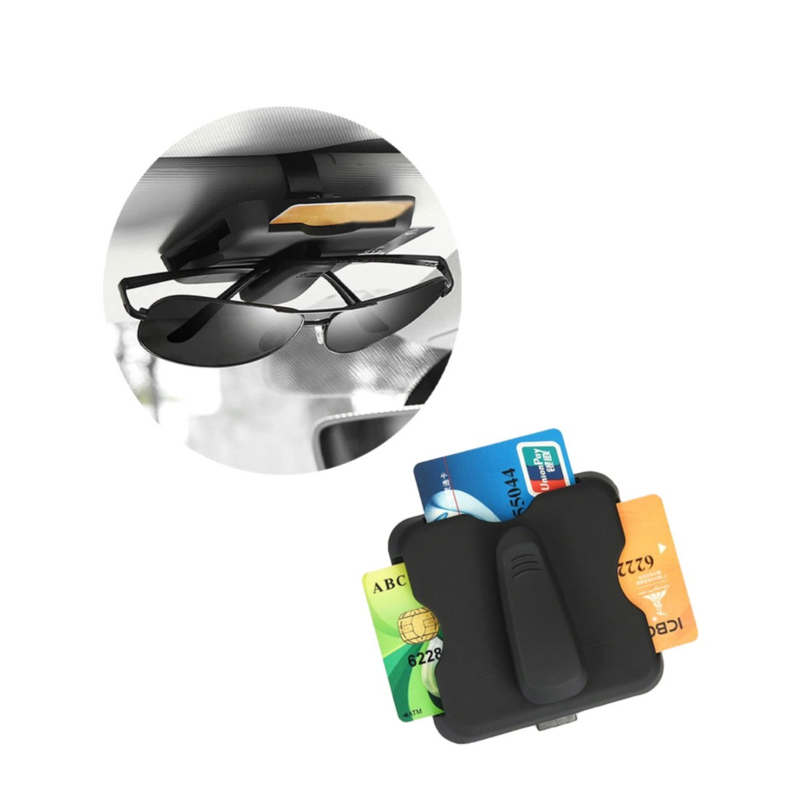 Universal Sonnenblende Organizer Halter für Ausweis / Kreditkarten /  Sonnenbrille - Schwarz