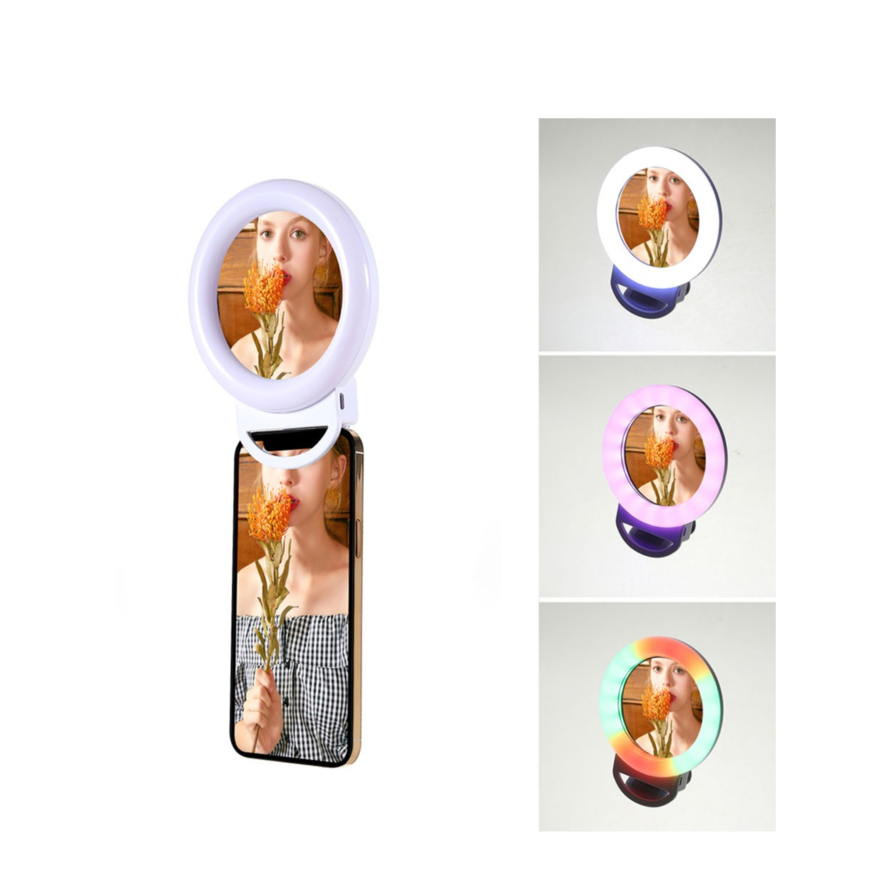 Image of (Ø115mm) 34 LED's Universal Smartphone RGB Selfie Ring Licht mit Clip - Weiss bei Apfelkiste.ch