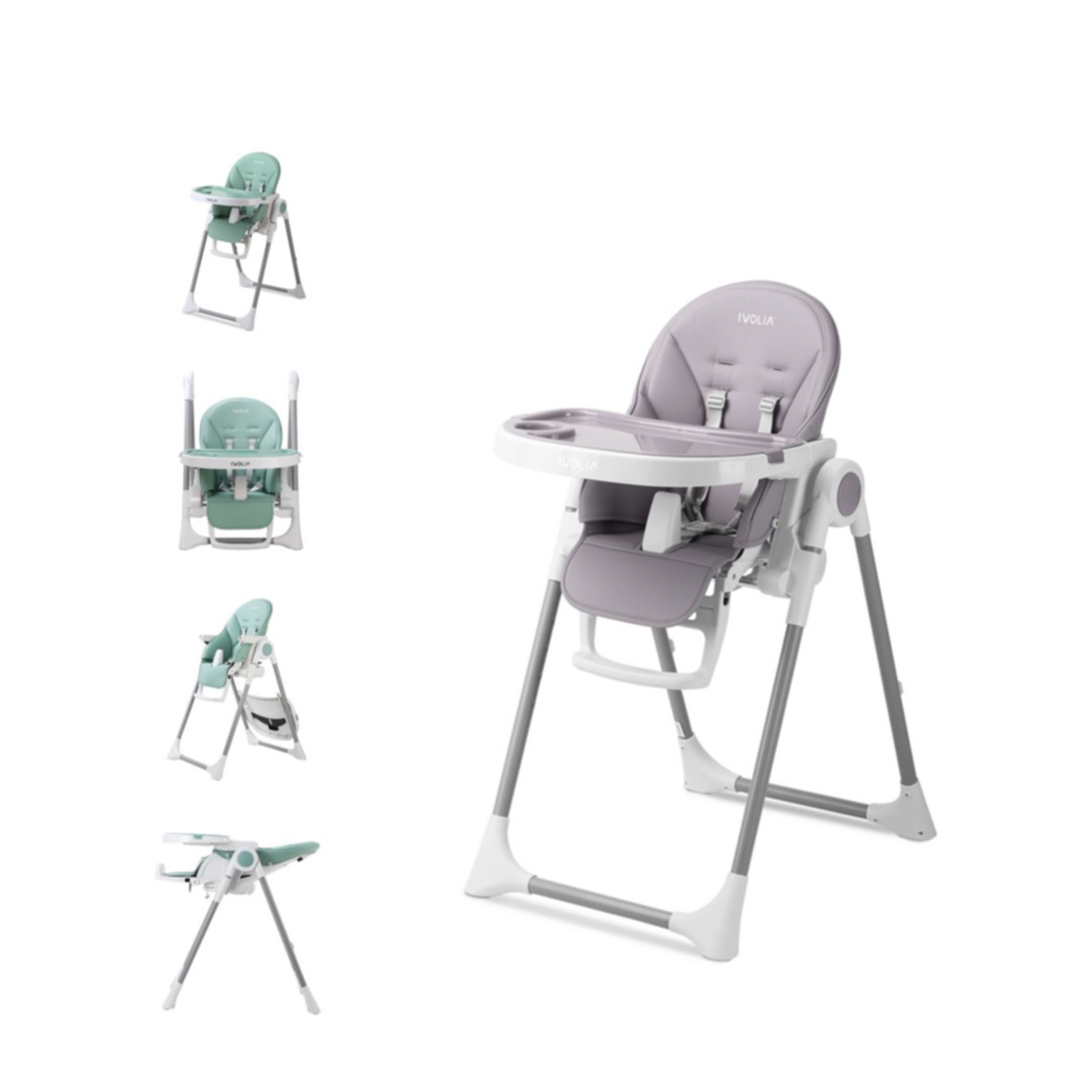 Image of Verstellbarer Baby Hochstuhl Kinder Sitz mit Sicherheitsgurt + Tisch - Grau bei Apfelkiste.ch