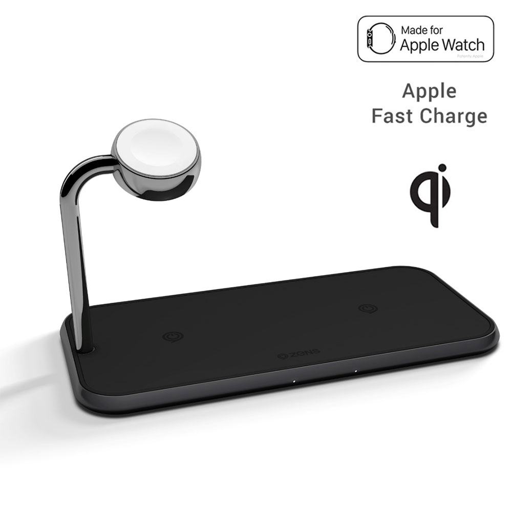 Image of Zens - Qi Fast Charge MFi Dual Ladegerät 10W (ZEDC05B/00) Apple Watch kompatibel - Schwarz bei Apfelkiste.ch