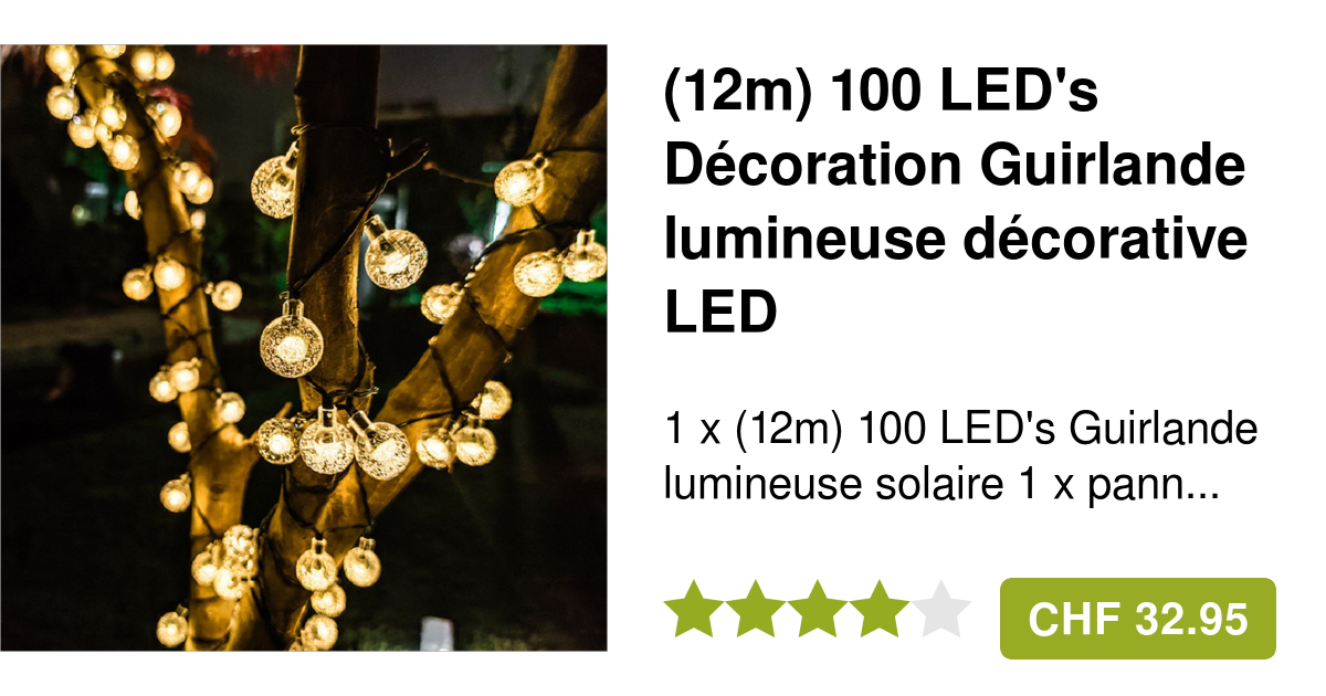 12m 100 LED's Deko Solar Lichterkette Kugeln Warmweiss