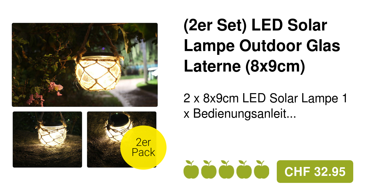 Set) Solar Glas 2er 8x9cm Lampe Outdoor Laterne LED