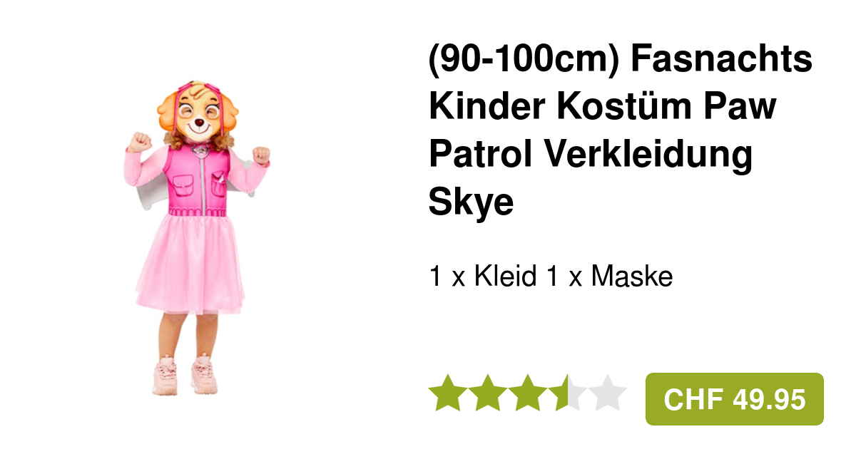 3 4j Paw Patrol Skye Kinder Kostüm Mit Maske