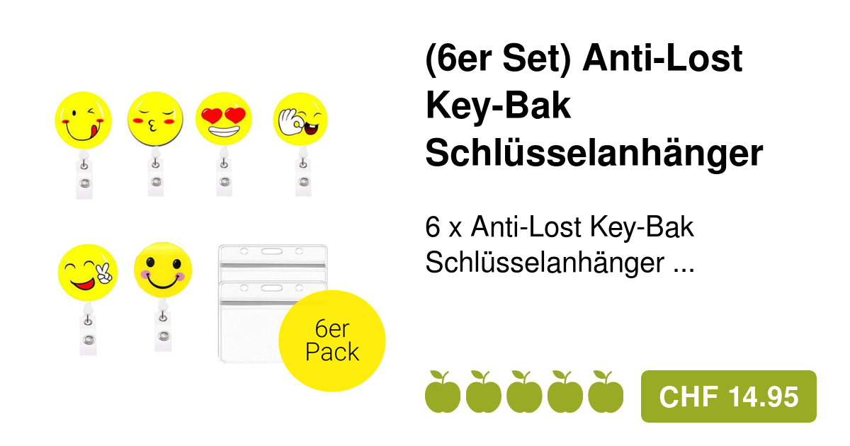 6er Set) Anti-Lost Key-Bak Schlüsselanhänger Emojis