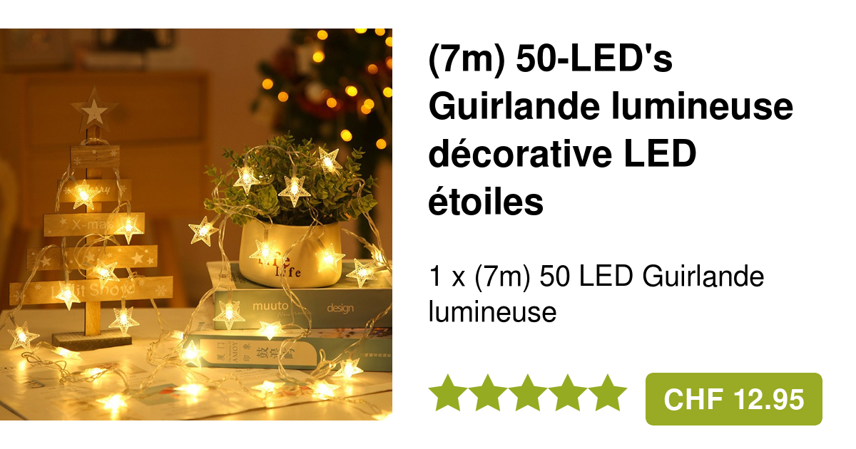 (7m) 50LED Weihnachts Lichterkette Sterne Warmweiss