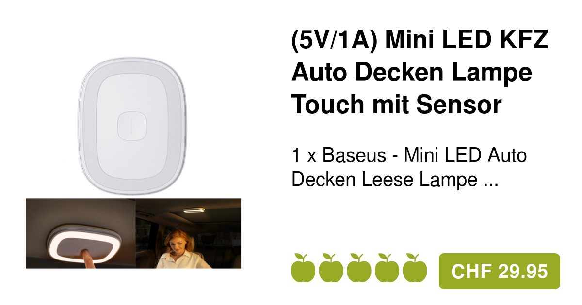 Baseus (5V/1A) Mini LED KFZ Auto Decken Lampe Weiss