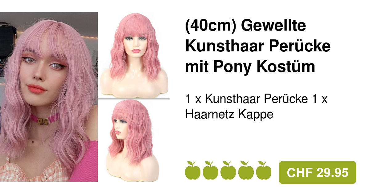 Gewellte Kostüm Perücke mit Kunsthaar Pony 40cm)