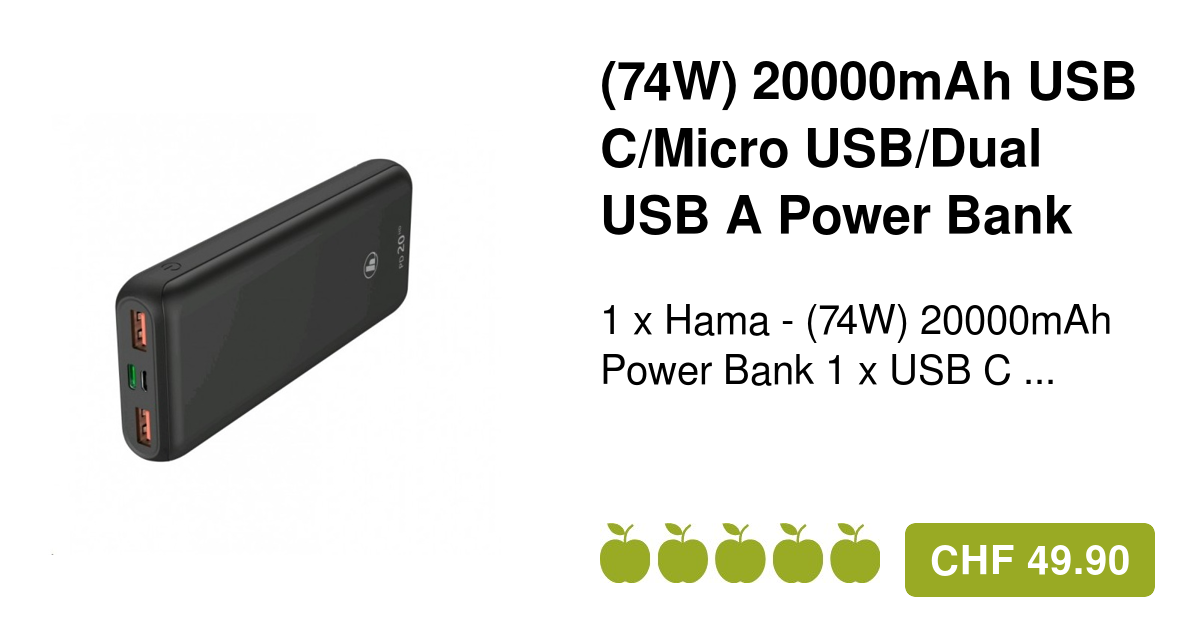 USB Power A Dual 20000mAh USB C/ (74W) Bank Hama