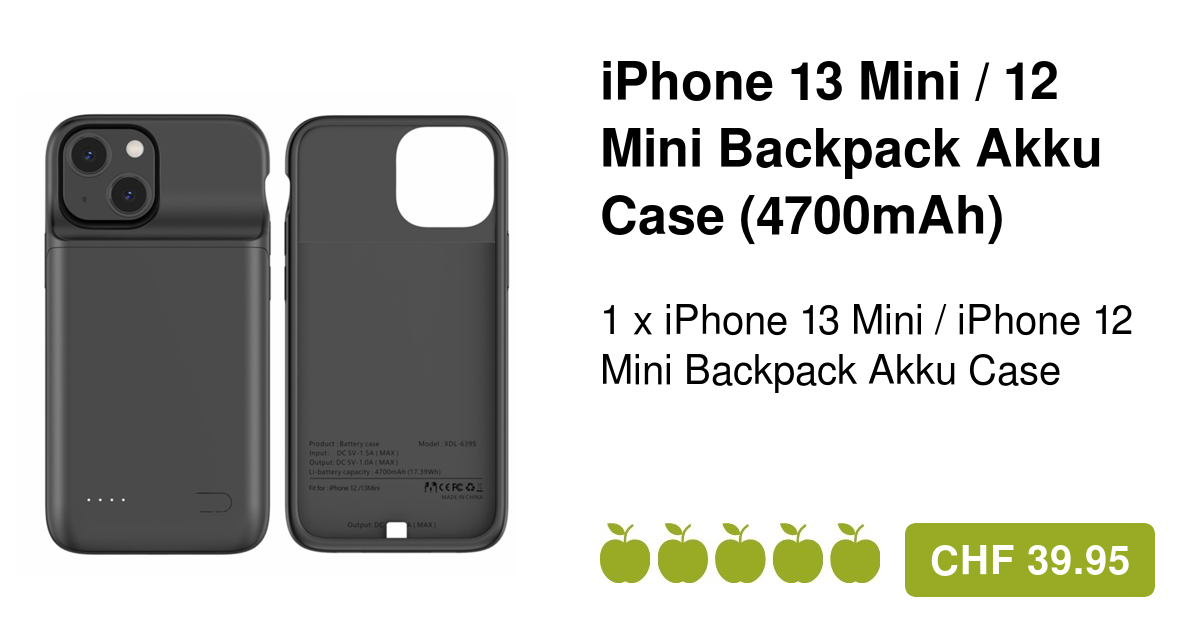 iPhone 13 Mini/12 Mini Akku Case Hülle (4700mAh) Schwarz
