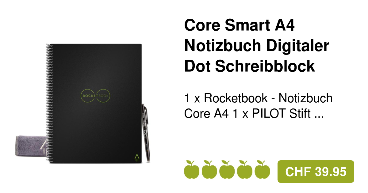 Rocketbook Core Smart A4 Digitaler Dot Schreibblock