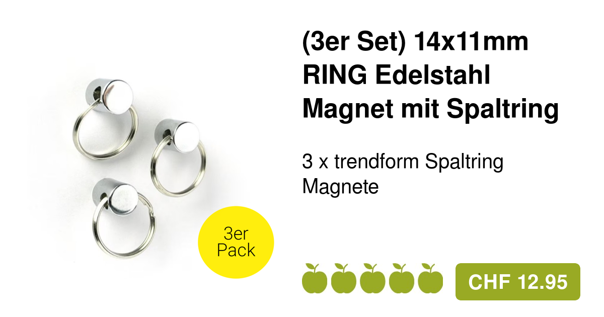 trendform (3er Set) RING Edelstahl Magnet Spaltring