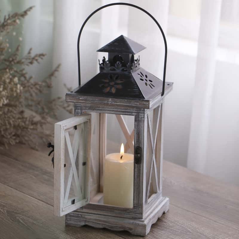 12x27cm) Holz Laterne Windlicht Kerzen Accessoire