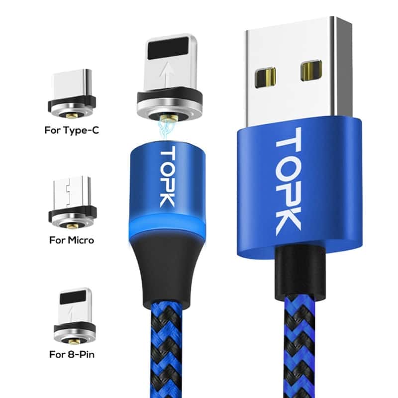 Magnet Dual Color Ladekabel Lightning Micro USB USB-C Blau