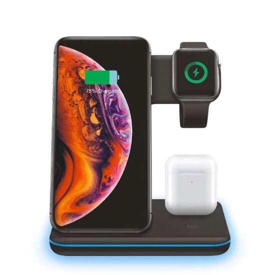 3in1 Apple Watch / Smartphone / AirPods 15W Qi Fast Charging Ladegerät Ständer Dockingstation - Schwarz Bild 1