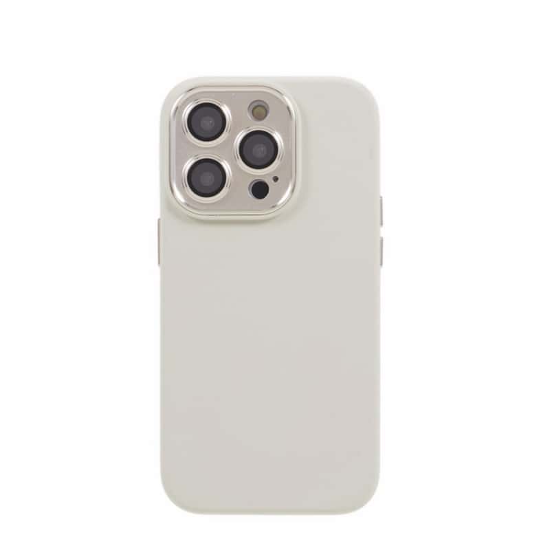 iPhone 15 Pro Silikon Hardcase Hülle + Alu Kamerarahmen - Weiss