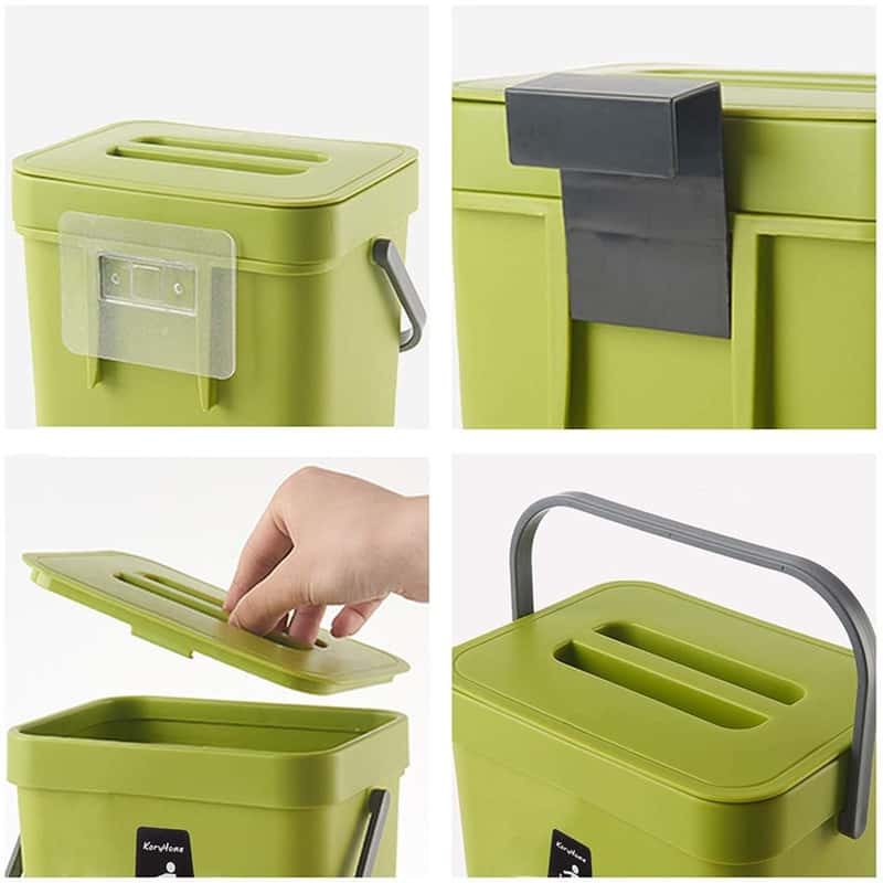 (3L) Bio Abfall Behälter Kompost Küchen Mülleimer mit Deckel - Grün