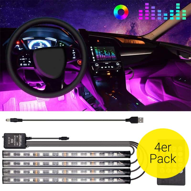 4x LED RGB Innenraumbeleuchtung Auto KFZ Ambiente