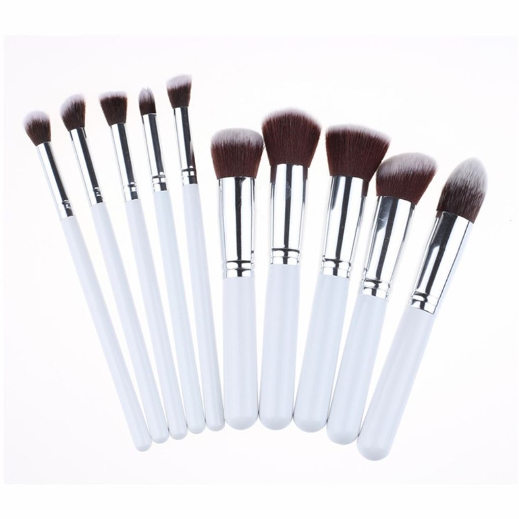 Beauty Make Up Pinsel Set 10 Teile Weiss Silber