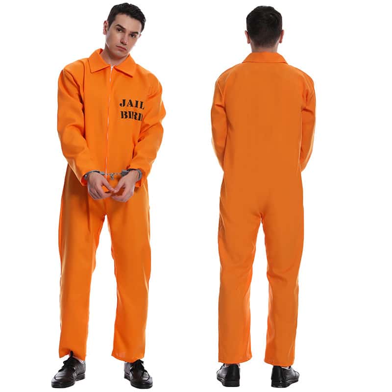 Sträflingskostüm Overall für Herren orange-schwarz-weiss , günstige  Faschings Kostüme bei Karneval Megastore