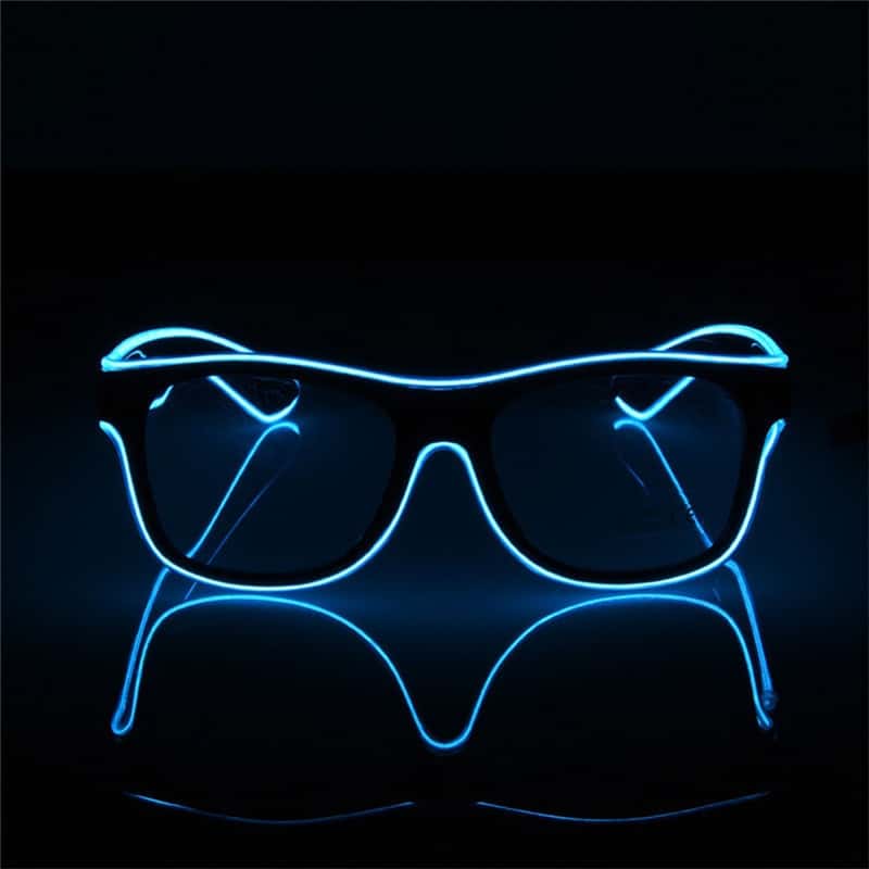 Partybrille mit LED Beleuchtung Batterie Blau Box