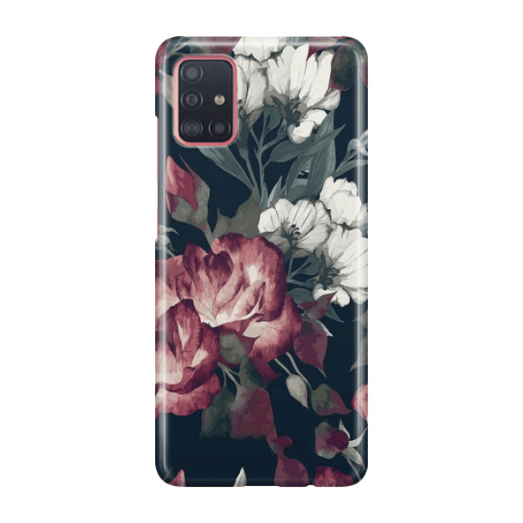 Galaxy A51 Schutzhulle Blumen Design Rosa Weiss Schwarz